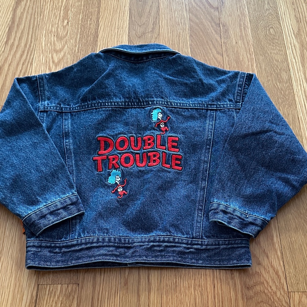 Universal Kids Blue Denim Jacket with Embroidery Dr. Seuss thing 1 and thing 2
